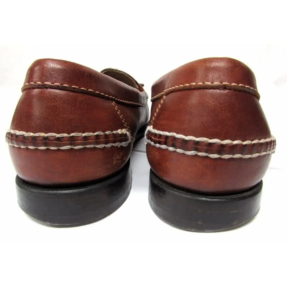 Johnston & Murphy men's 9.5 M Brown leather woven weave dress shoes tassels